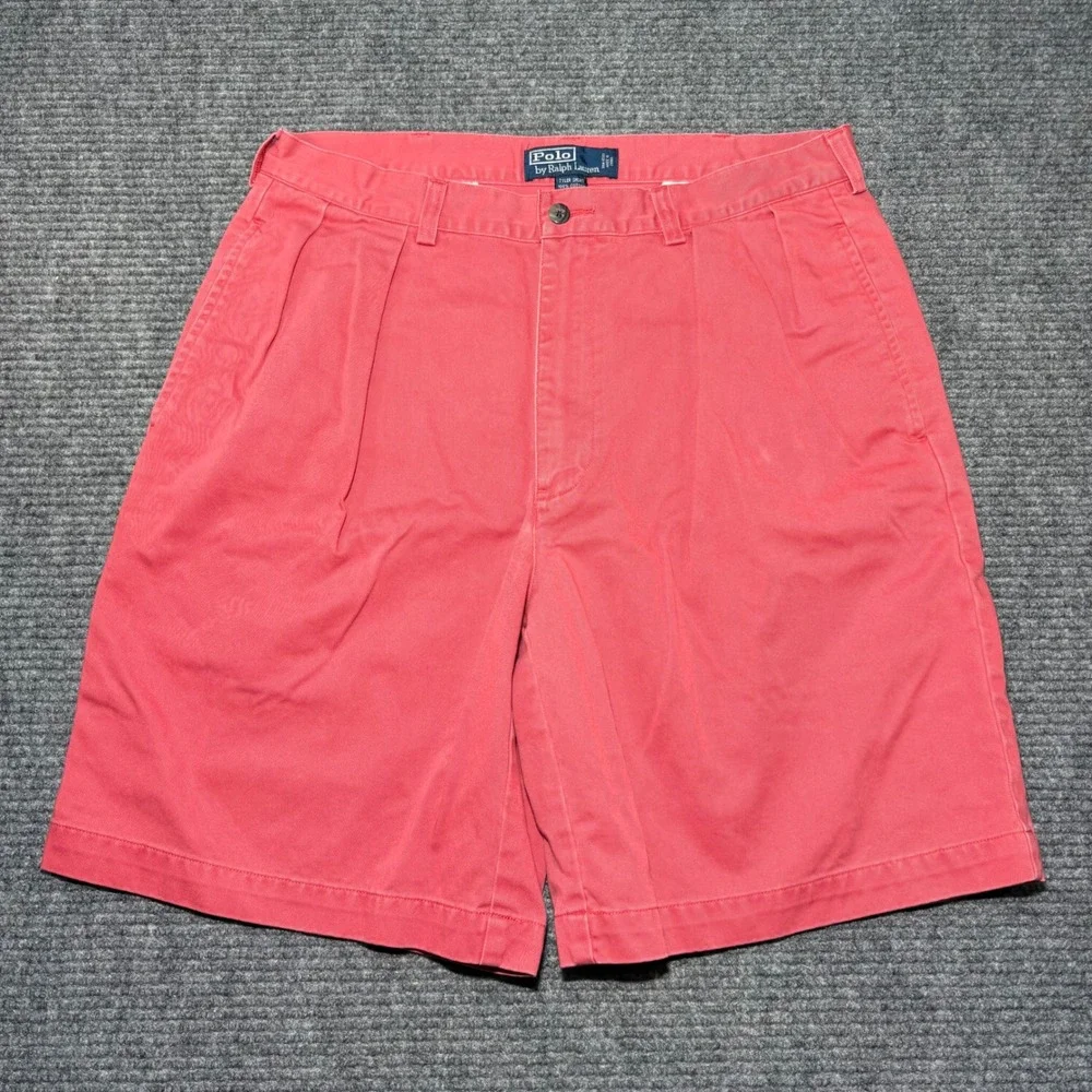 Polo Ralph Lauren‎ Tyler Short Mens 34 Pink Coral Pleated Classic Chino Cotton